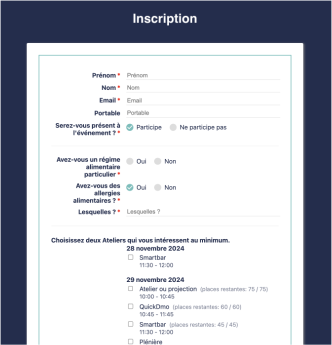 Formulaire d'inscription (FR/EN) - AppCraft Events