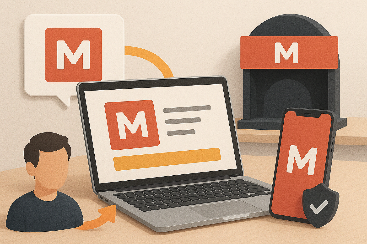 Abbildung einer White-Label-Funktion für Veranstaltungen: personalisierte Benutzeroberfläche auf Computern und Mobilgeräten, gesicherte Zugangskontrolle und einheitlicher Teilnehmerablauf im Markenlook.