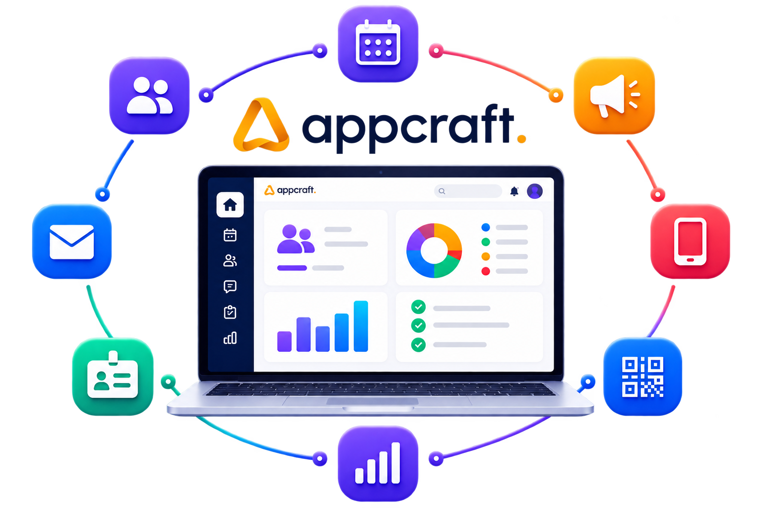 Plateforme événementielle tout-en-un AppCraft pour centraliser la gestion des participants, communications, check-in et données événementielles.